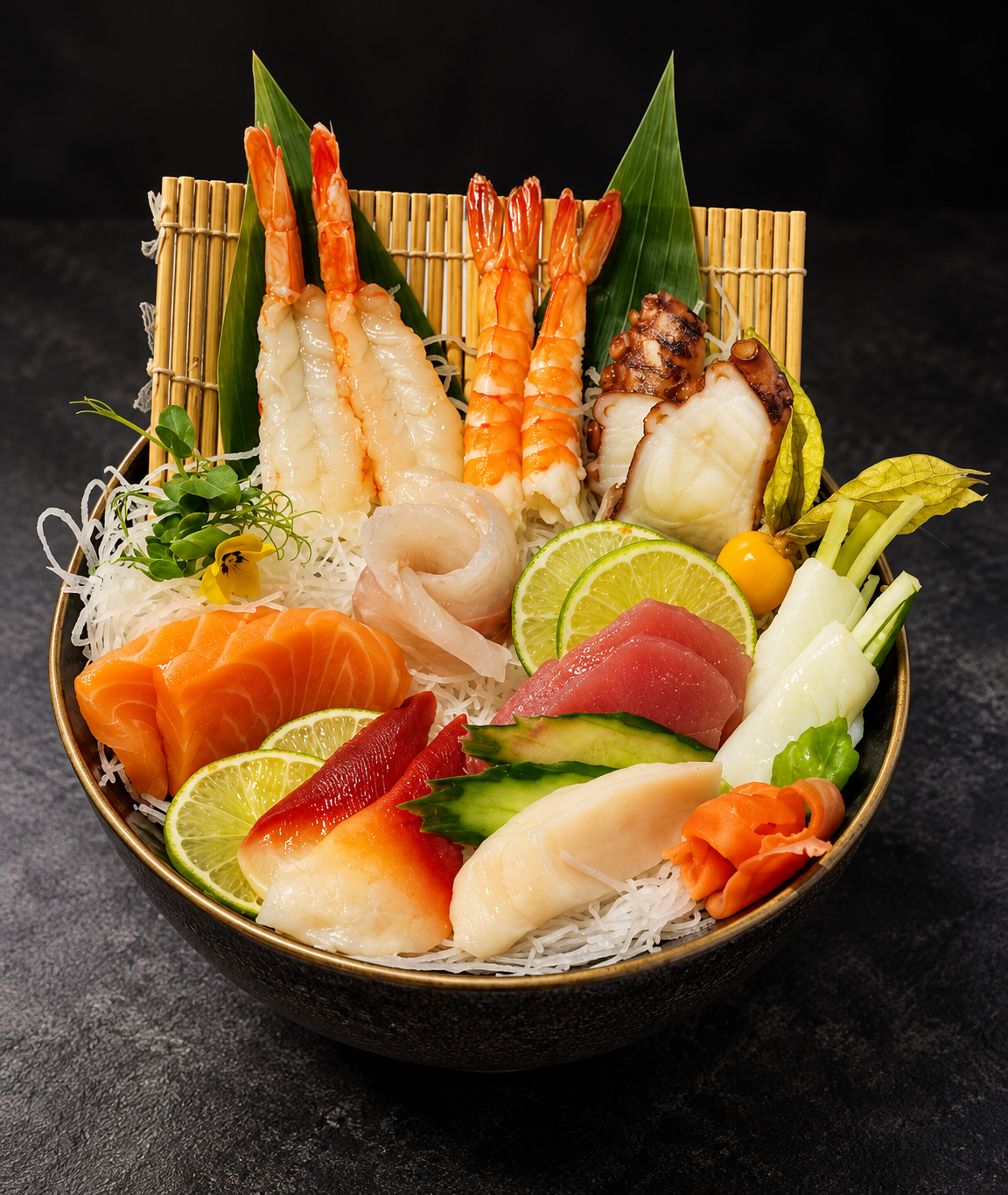 Bol cu selecție de sashimi și fructe de mare